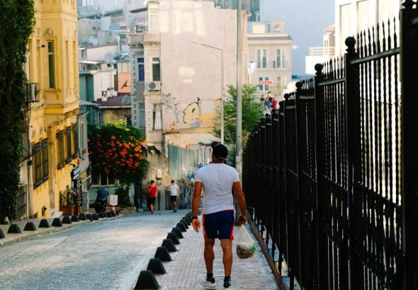 a person walking on a street